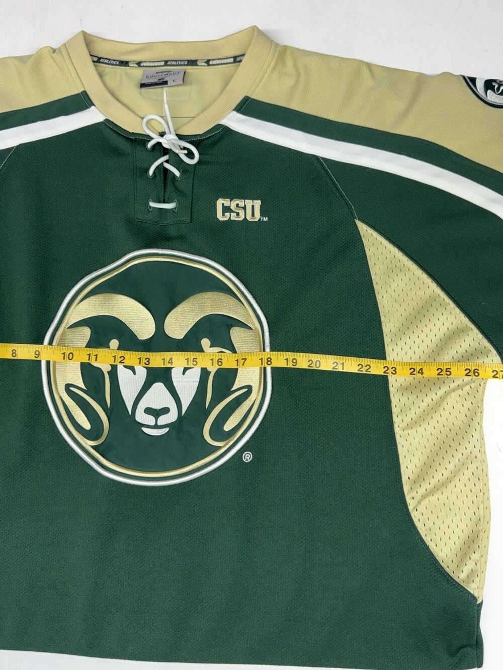 Colorado State Rams NCAA Hockey Jersey Colosseum Athletics Lace Up Green Mens L - Picture 3 of 6